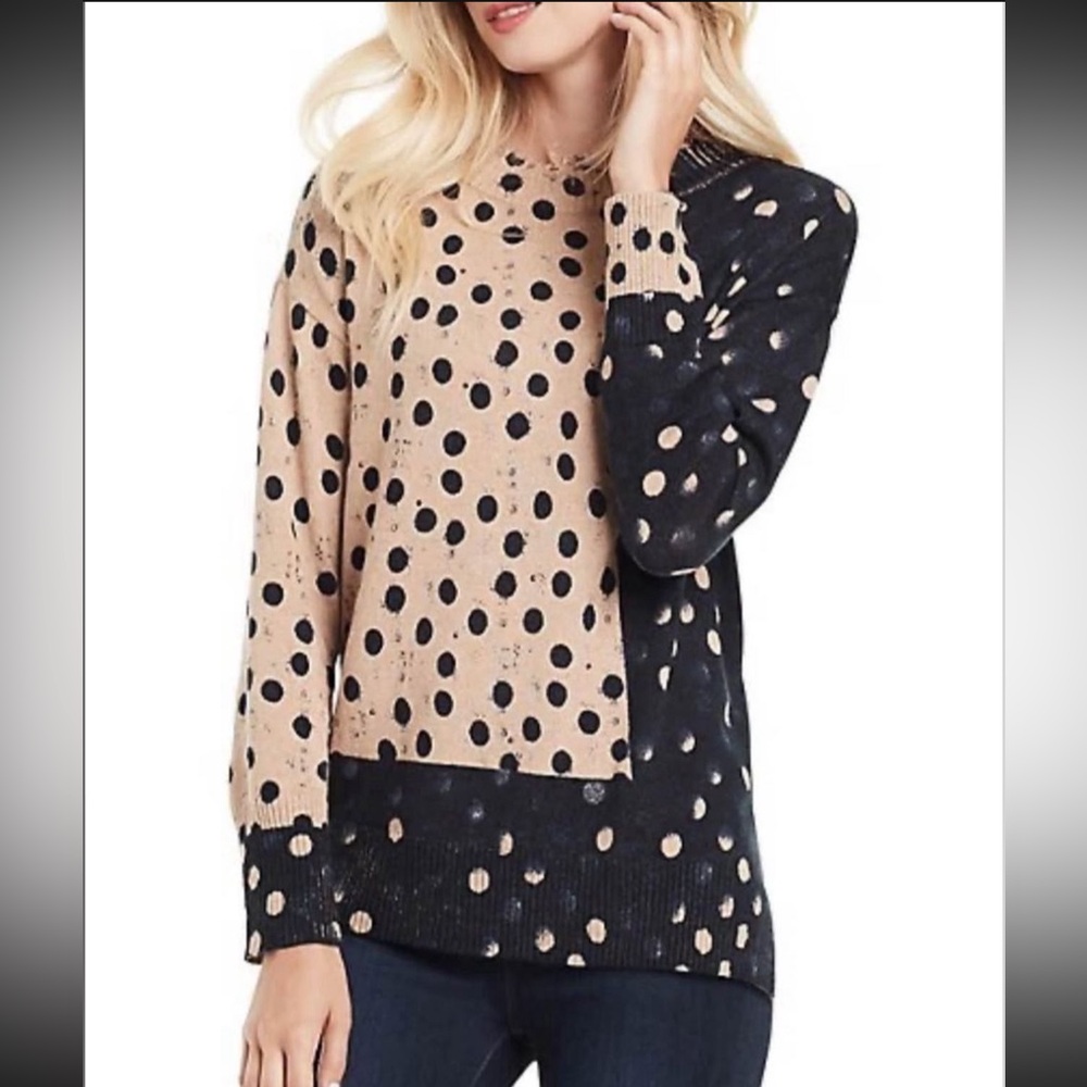 Nic+Zoe Polka Dot Cotton-Blend Sweater size Large